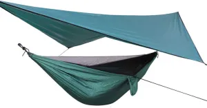 Portable Camping Hammock with Mosquito Net Rain Fly Tarp, Hammock Canopy Nylon Hammocks Single & Double Hammock Hiking Patio Furniture