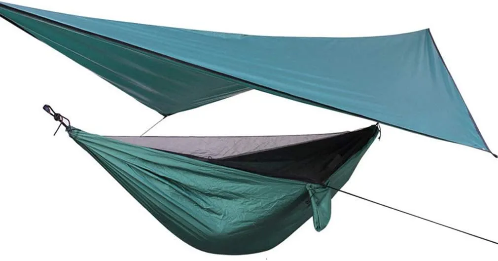 Portable Camping Hammock with Mosquito Net Rain Fly Tarp, Hammock Canopy Nylon Hammocks Single & Double Hammock Hiking Patio Furniture