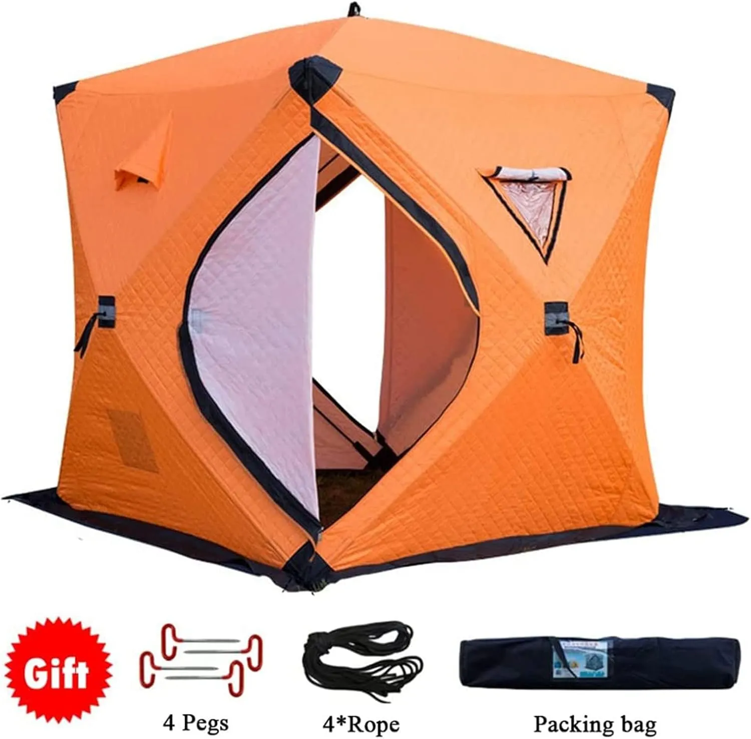 Portable Ice Fishing Shelter 3-4 People Quick-Open Winter Camping Tent Waterproof Windproof Outdoor Cotton Warm Ice Fishing Tent
