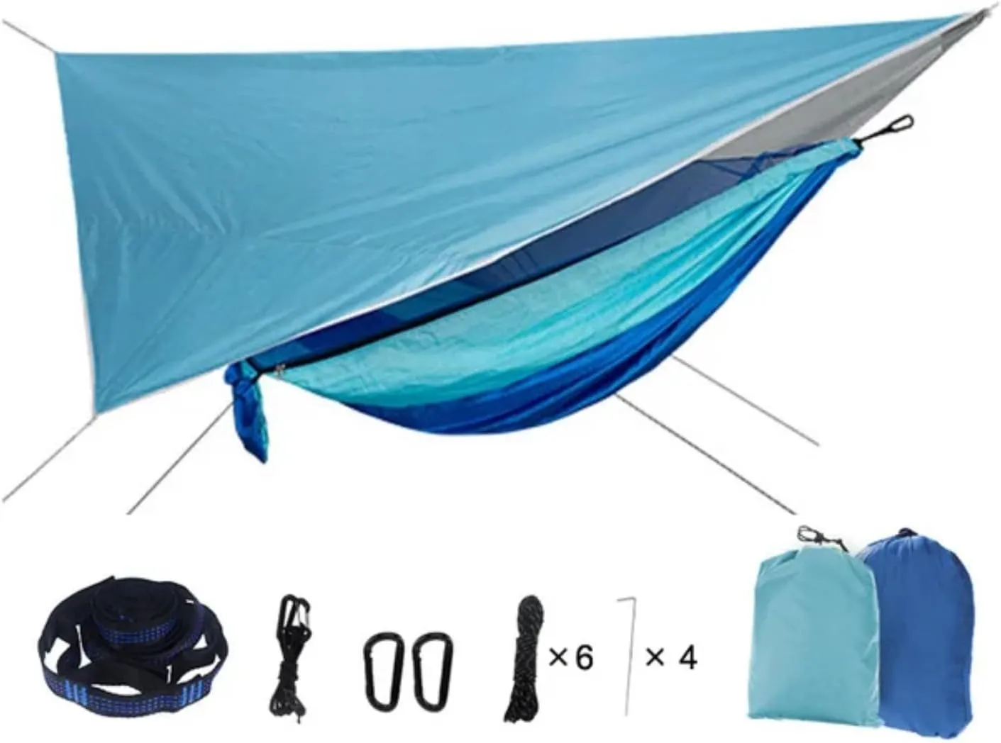 Portable Mosquito Net Nylon Camping Hammock with Waterproof Rain Fly Canopy Tarp Outdoor Hanging Bed Sleeping