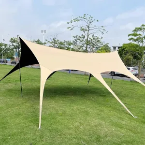 Portable Outdoor Camping Tarp, Camping Shelter with Rod, Waterproof Sun Shelter for Picnic, Beach Trip, 99% Sunshade