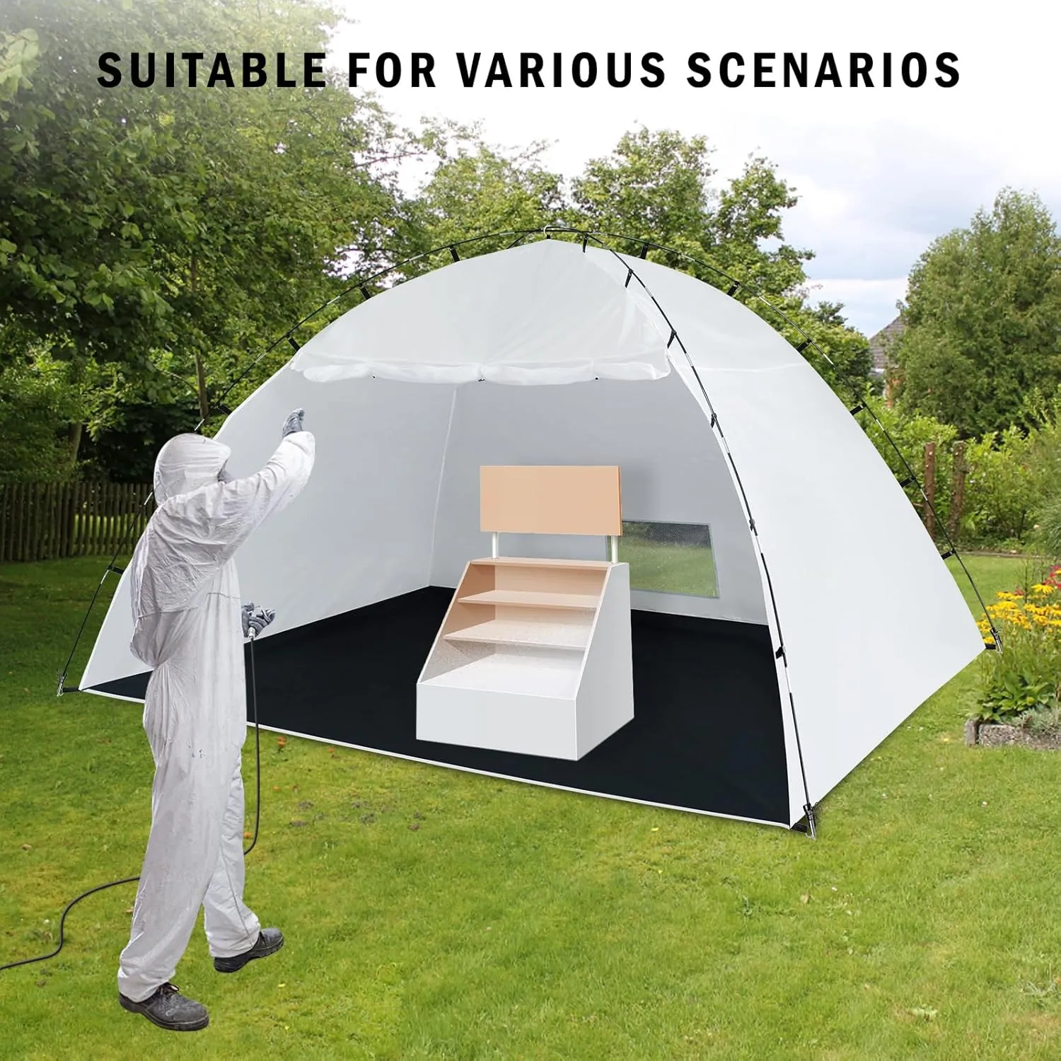 Portable Paint Booth Tent,Siebwin 10(L) x10(W) x6.3(H) ft Spray Paint Tent with Built-in Floor & Mesh Screen & Windproof Hooks, Painting Tent Station for Furniture DIY Hobby Tool, Spray Paint Shelter