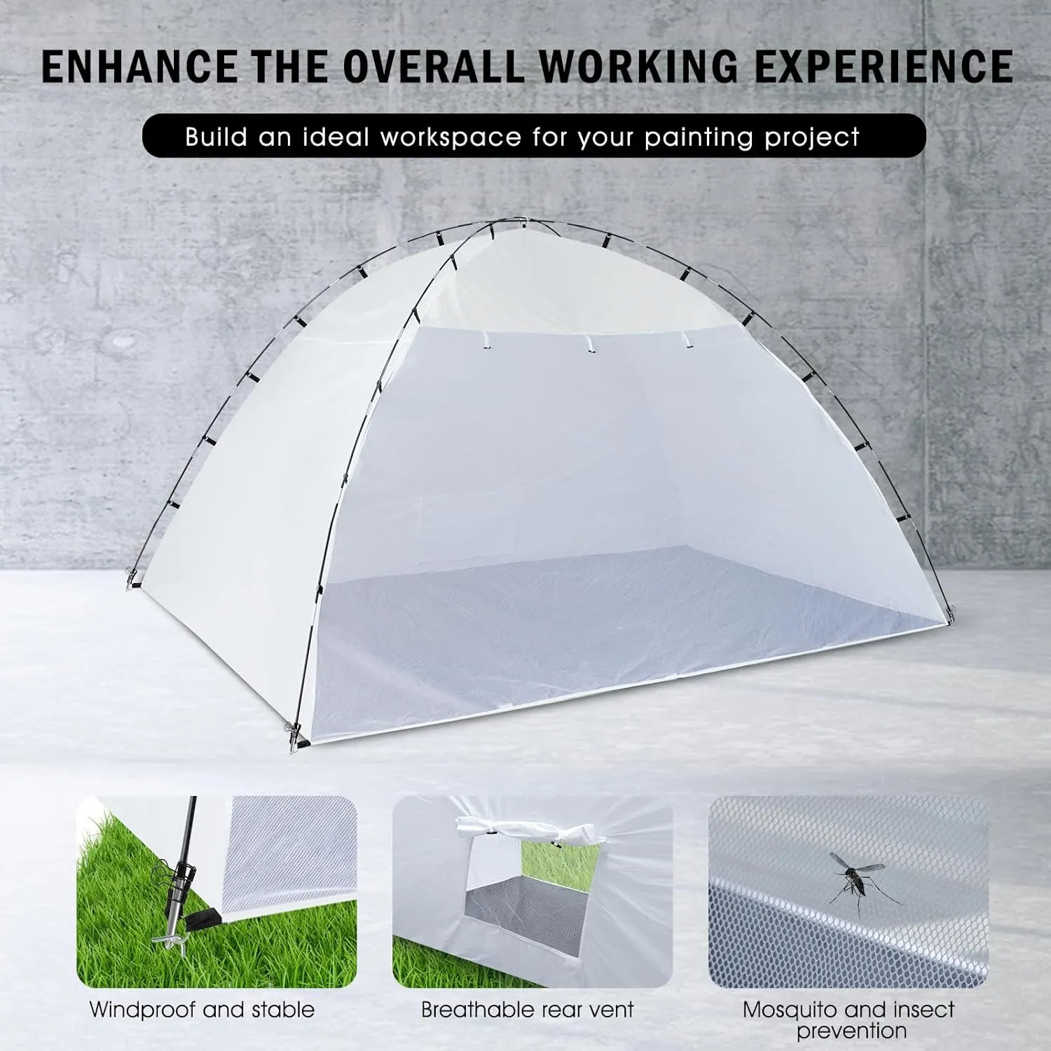 Portable Paint Booth Tent,Siebwin 10(L) x10(W) x6.3(H) ft Spray Paint Tent with Built-in Floor & Mesh Screen & Windproof Hooks, Painting Tent Station for Furniture DIY Hobby Tool, Spray Paint Shelter