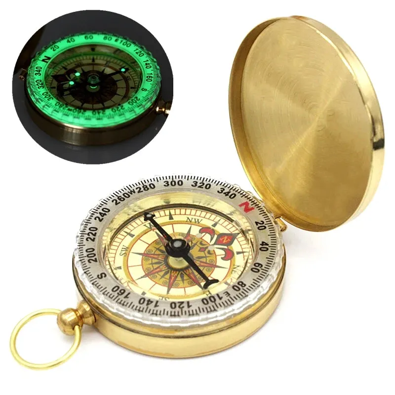 Portable Pocket Brass Gold Color Compass with Noctilucent Display - Ideal for Outdoor Camping and Hiking
