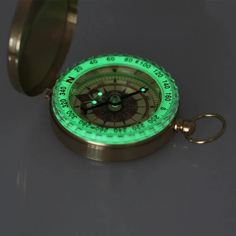 Portable Pocket Brass Gold Color Compass with Noctilucent Display - Ideal for Outdoor Camping and Hiking