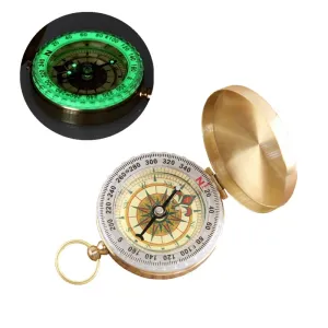 Portable Pocket Brass Gold Color Compass with Noctilucent Display - Ideal for Outdoor Camping and Hiking
