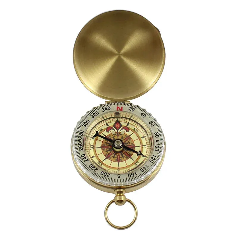 Portable Pocket Brass Gold Color Compass with Noctilucent Display - Ideal for Outdoor Camping and Hiking