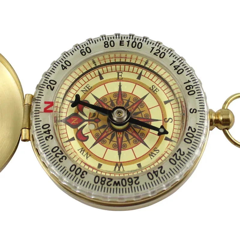 Portable Pocket Brass Gold Color Compass with Noctilucent Display - Ideal for Outdoor Camping and Hiking
