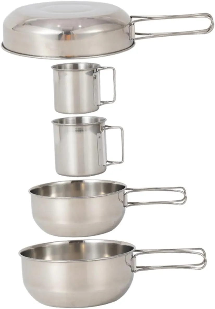 Portable Stainless Steel Pot Cup Kit for 5pc Camping Utensils Set for Outdoor Activities