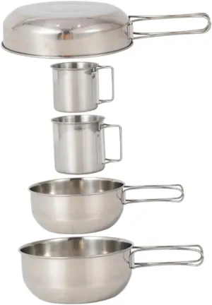 Portable Stainless Steel Pot Cup Kit for 5pc Camping Utensils Set for Outdoor Activities