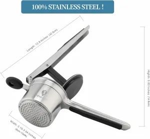 Potato Ricer Stainless Steel by DOERVISIT – Potato Ricer with catches that ensure the Fineness Discs will not dislodged when the handle is lifted up.