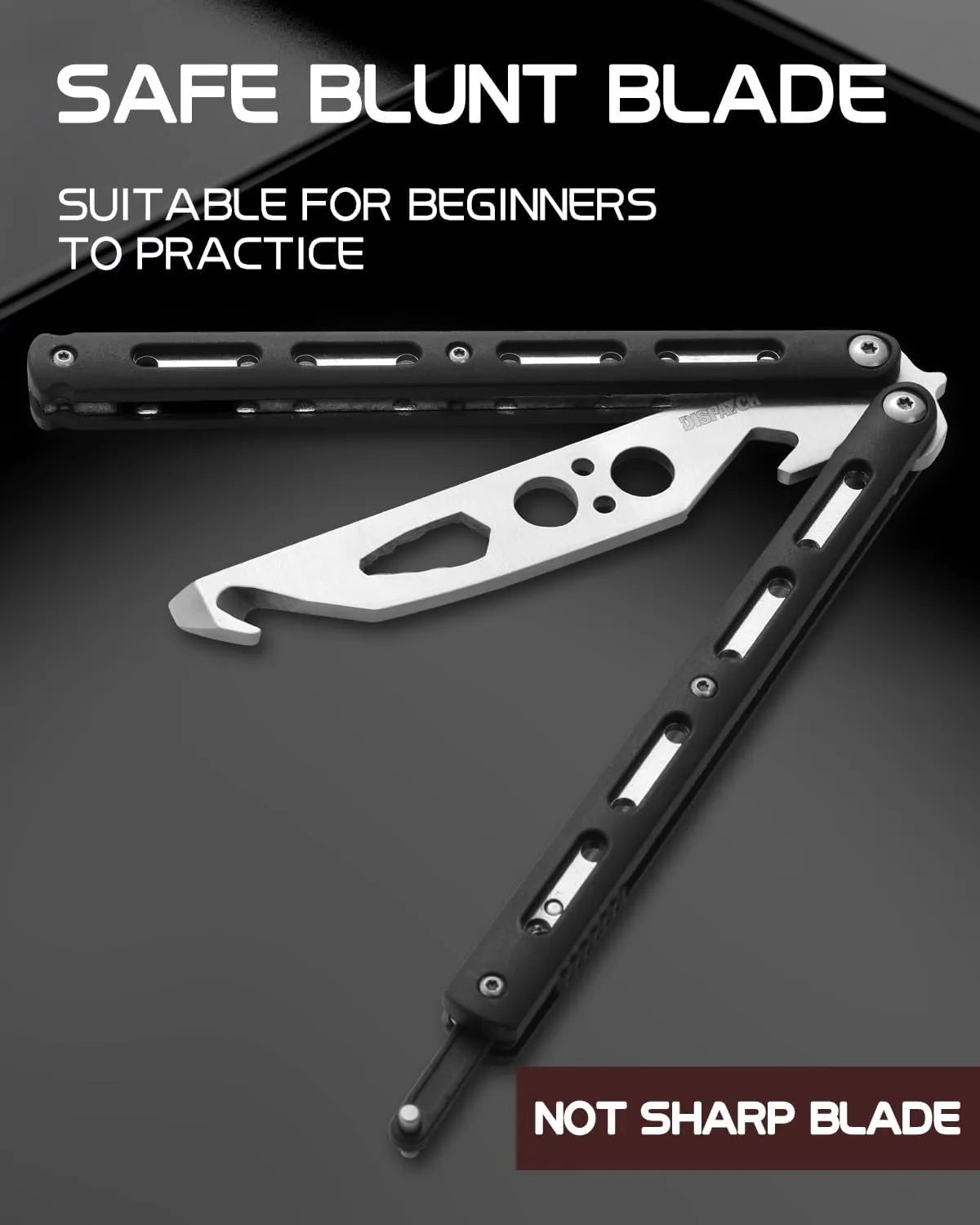 Practice Butterfly Knife Trainer Unsharpened Balisong with Stainless Steel Dull Blade, Durable ABS Handle & Lock Latch | EDC Flipping, Martial Arts, Cosplay, Survival Training Tool, Black