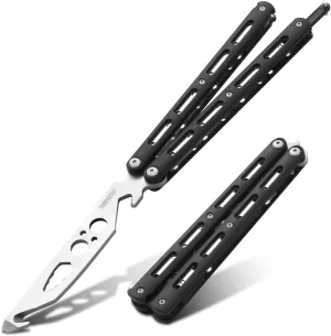 Practice Butterfly Knife Trainer Unsharpened Balisong with Stainless Steel Dull Blade, Durable ABS Handle & Lock Latch | EDC Flipping, Martial Arts, Cosplay, Survival Training Tool, Black