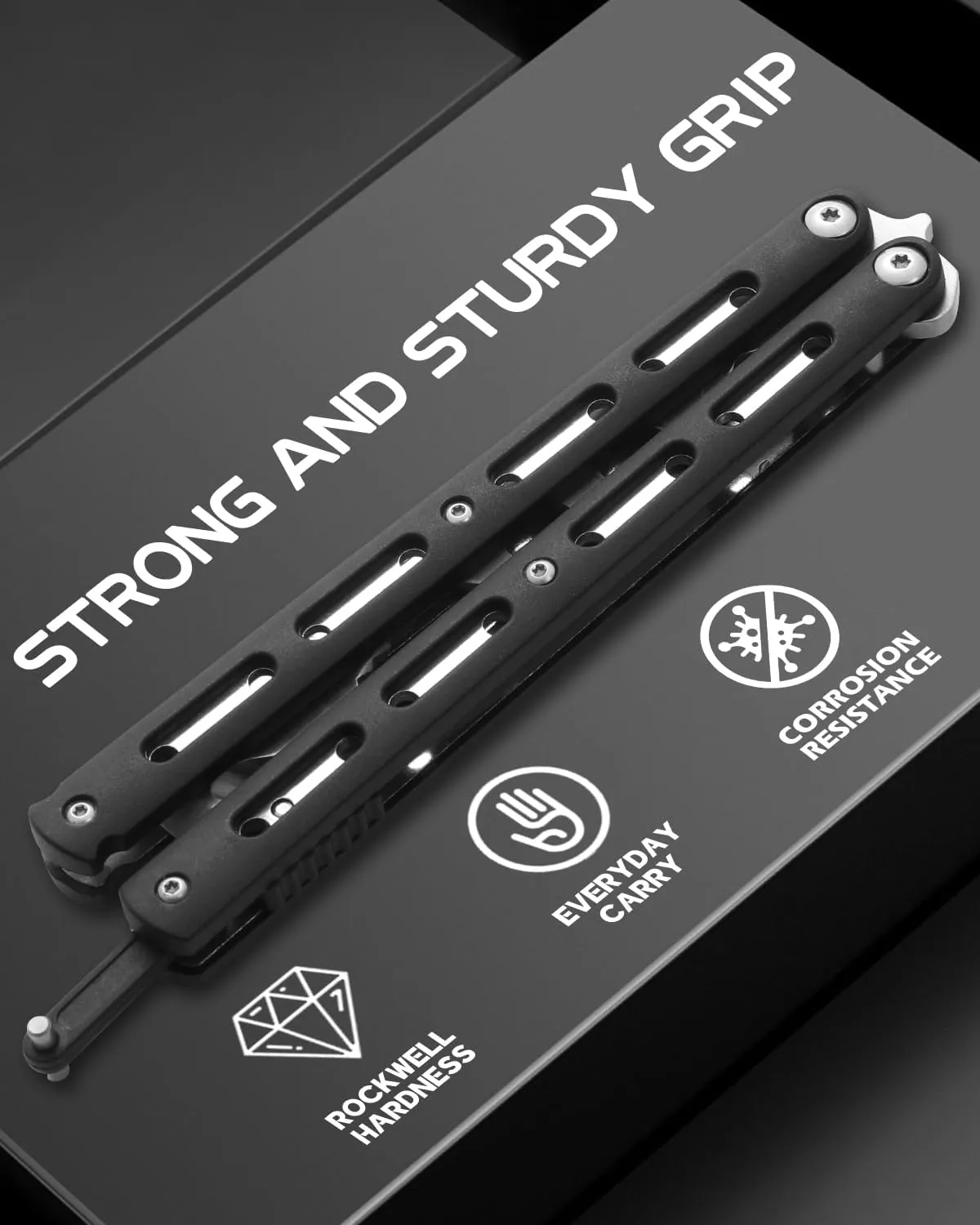 Practice Butterfly Knife Trainer Unsharpened Balisong with Stainless Steel Dull Blade, Durable ABS Handle & Lock Latch | EDC Flipping, Martial Arts, Cosplay, Survival Training Tool, Black