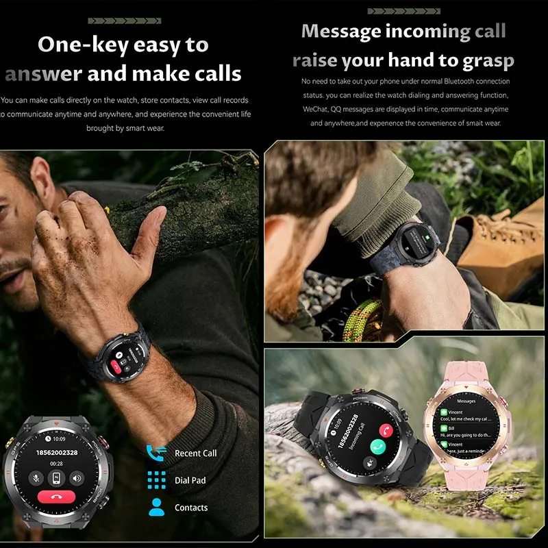 Premium Outdoor Smartwatch for Men – Waterproof 1ATM, GPS, Compass, Altitude, Barometric Pressure, Health Monitoring, 650mAh Battery, Bluetooth Call, Fitness Tracker