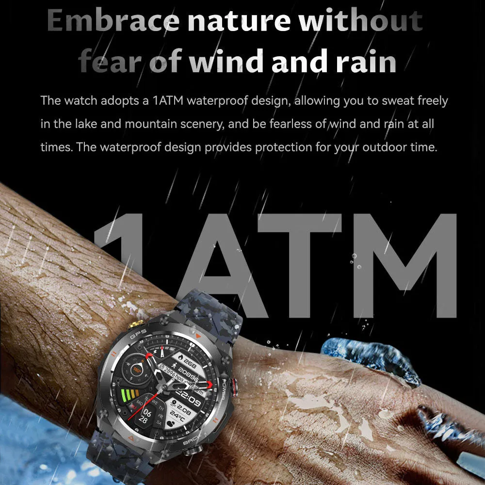 Premium Outdoor Smartwatch for Men – Waterproof 1ATM, GPS, Compass, Altitude, Barometric Pressure, Health Monitoring, 650mAh Battery, Bluetooth Call, Fitness Tracker
