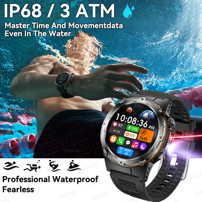 Premium Outdoor Smartwatch for Men – Waterproof 1ATM, GPS, Compass, Altitude, Barometric Pressure, Health Monitoring, 650mAh Battery, Bluetooth Call, Fitness Tracker