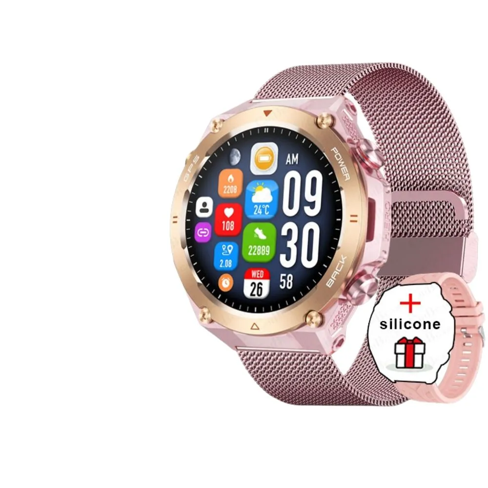 Premium Outdoor Smartwatch for Men – Waterproof 1ATM, GPS, Compass, Altitude, Barometric Pressure, Health Monitoring, 650mAh Battery, Bluetooth Call, Fitness Tracker