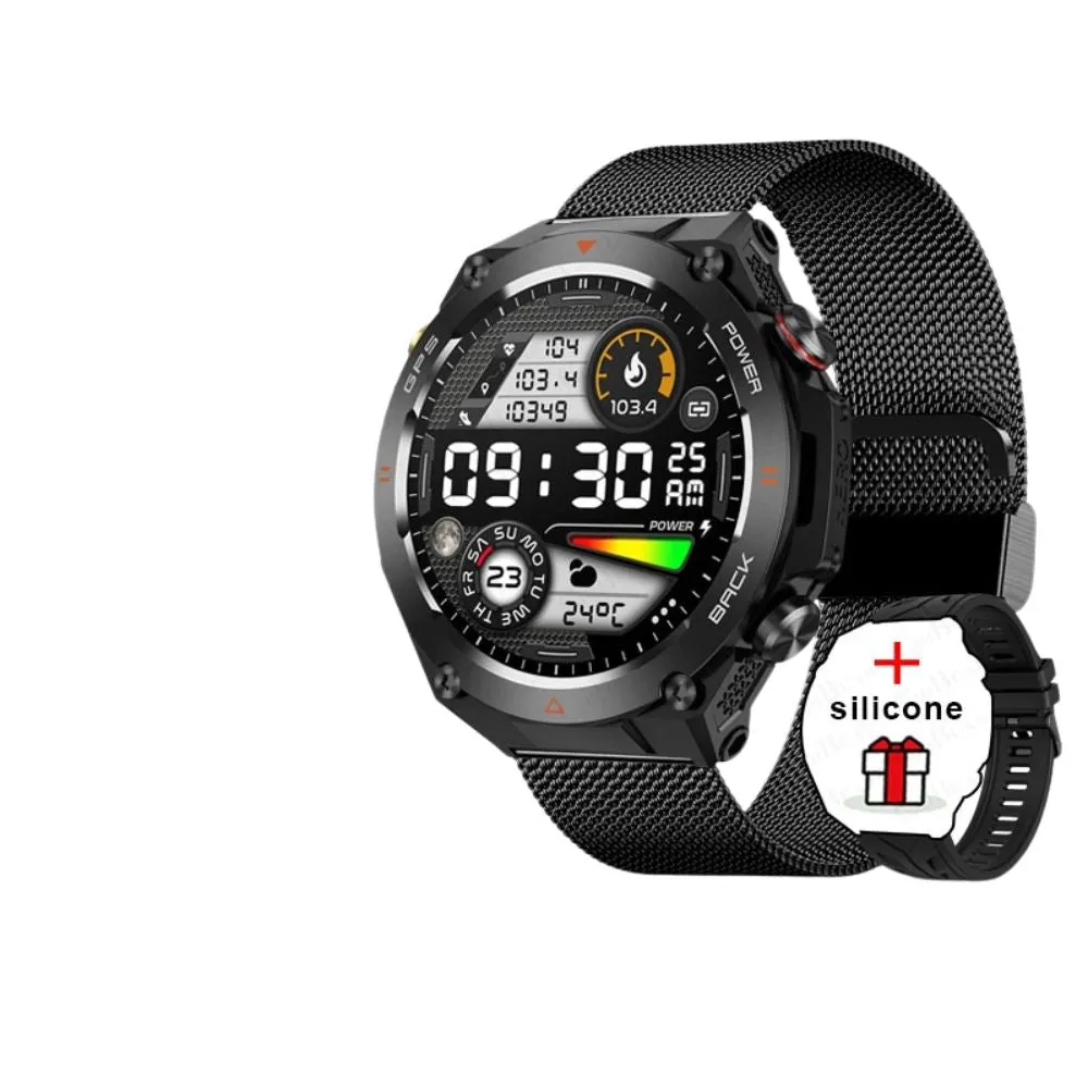 Premium Outdoor Smartwatch for Men – Waterproof 1ATM, GPS, Compass, Altitude, Barometric Pressure, Health Monitoring, 650mAh Battery, Bluetooth Call, Fitness Tracker