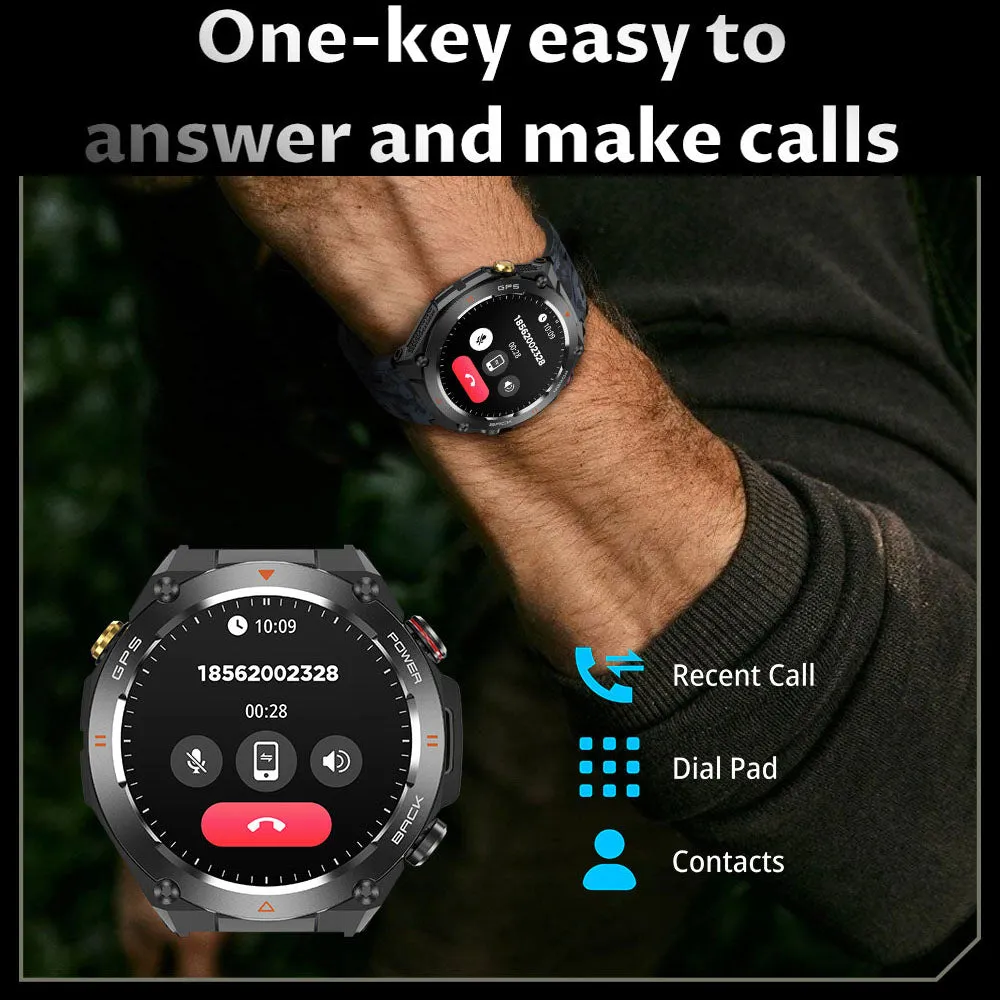 Premium Outdoor Smartwatch for Men – Waterproof 1ATM, GPS, Compass, Altitude, Barometric Pressure, Health Monitoring, 650mAh Battery, Bluetooth Call, Fitness Tracker