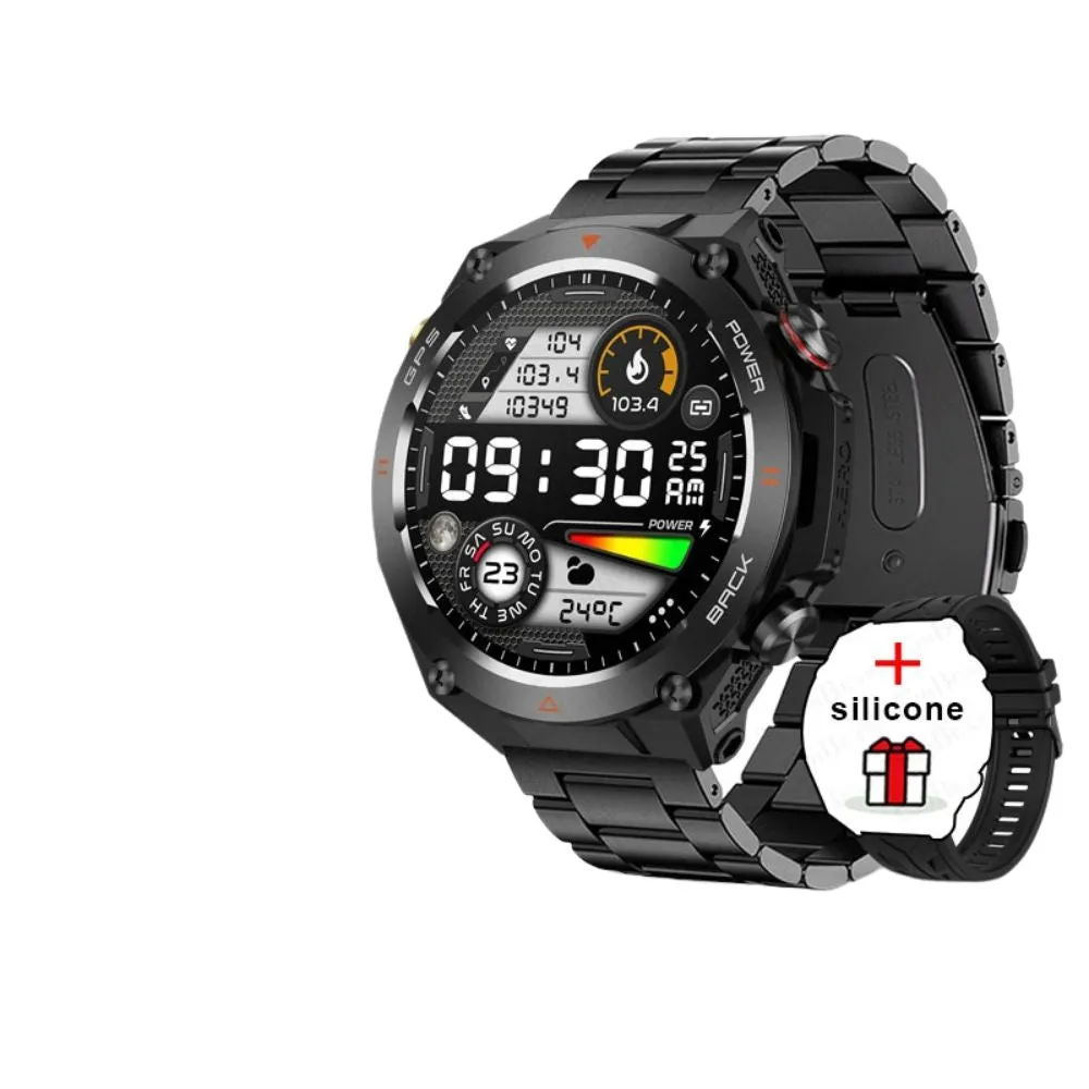 Premium Outdoor Smartwatch for Men – Waterproof 1ATM, GPS, Compass, Altitude, Barometric Pressure, Health Monitoring, 650mAh Battery, Bluetooth Call, Fitness Tracker