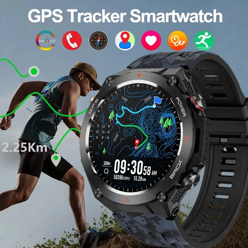 Premium Outdoor Smartwatch for Men – Waterproof 1ATM, GPS, Compass, Altitude, Barometric Pressure, Health Monitoring, 650mAh Battery, Bluetooth Call, Fitness Tracker