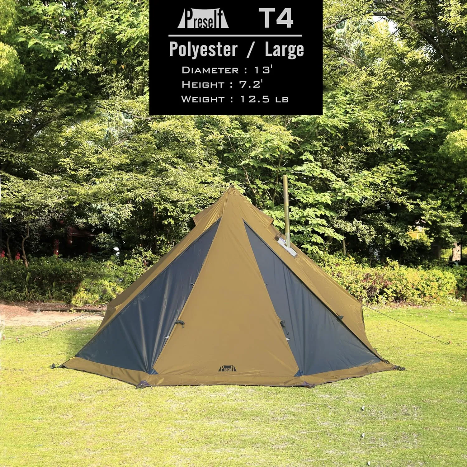 Preself 4 Season Tipi Tent, Hot Tent with Canopy, Standing Room, Teepee Tent for Hunting Family Team Camping Hiking