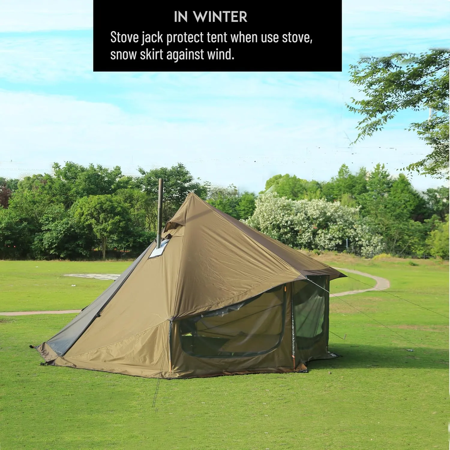 Preself 4 Season Tipi Tent, Hot Tent with Canopy, Standing Room, Teepee Tent for Hunting Family Team Camping Hiking