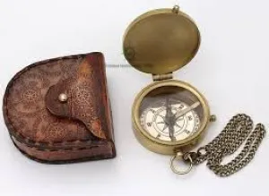 Prince Flat Pocket Compass with HMS Endeavour Image Engraved by Star Nauticals (Antique Brass Color)