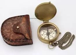Prince Flat Pocket Compass with HMS Endeavour Image Engraved by Star Nauticals (Antique Brass Color)