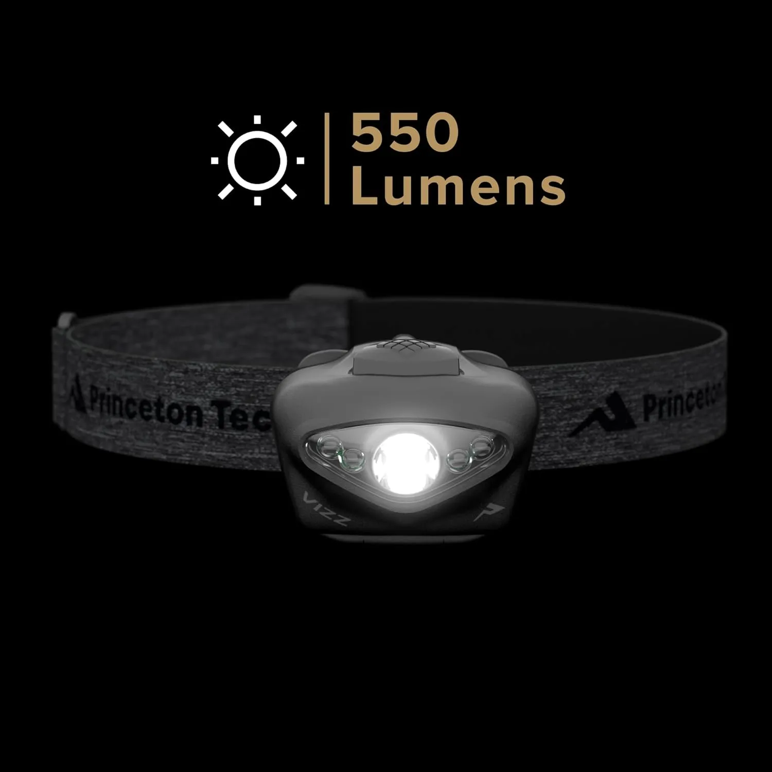 Princeton Tec Vizz Headlamp 550 Lumen Dimmable LED, IPX7 Water Resistance, Essential Outdoor Accessory for Hiking, Backpacking, Camping, Running, and Safety Preparedness, Black, New Version