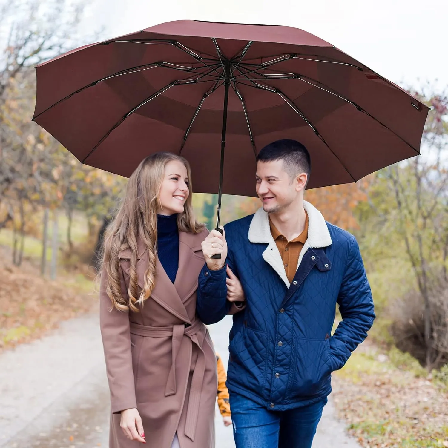 Prospo 46/62 Inch Large Travel Umbrellas for Rain Windproof, 10 Ribs Compact Reverse Folding Golf Umbrella, Double Canopy Automatic Open Close