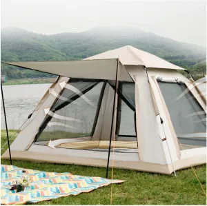 Quick Erect Tent 4 People Spacious Family Tent with Living Area Firm and Stable Tepee Tent for Camping