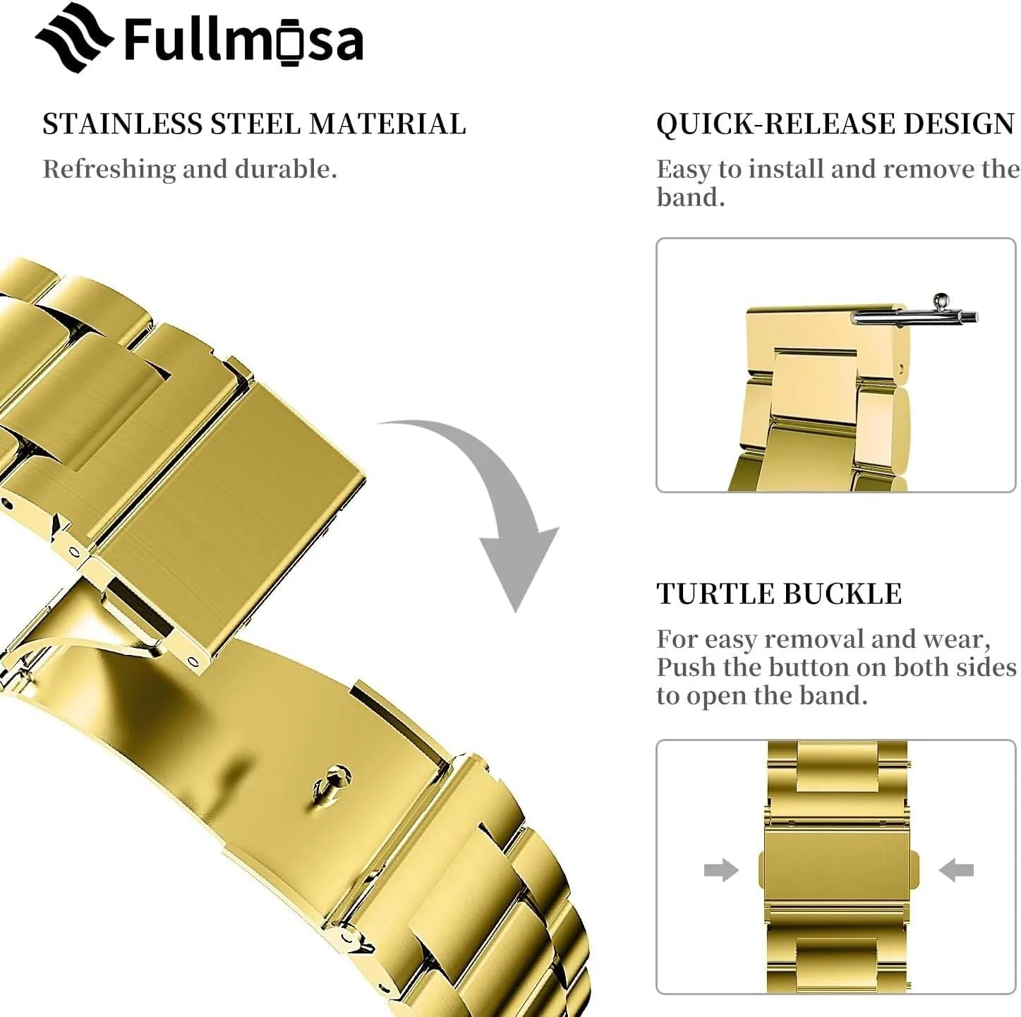 Quick Release Metal Chain Watch Bands, Stainless Steel Link Watch Strap Bracelet 18mm, 19mm, 20mm, 22mm For Men Women