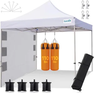 Quictent 10'x10' Heavy Duty Pop up Canopy Tent, Commercial Grade Instant Shelter with Wheeled Bag for Outdoor, Beach, Parties, Markets, 500D Silver Coated UPF 50  Sun Shield