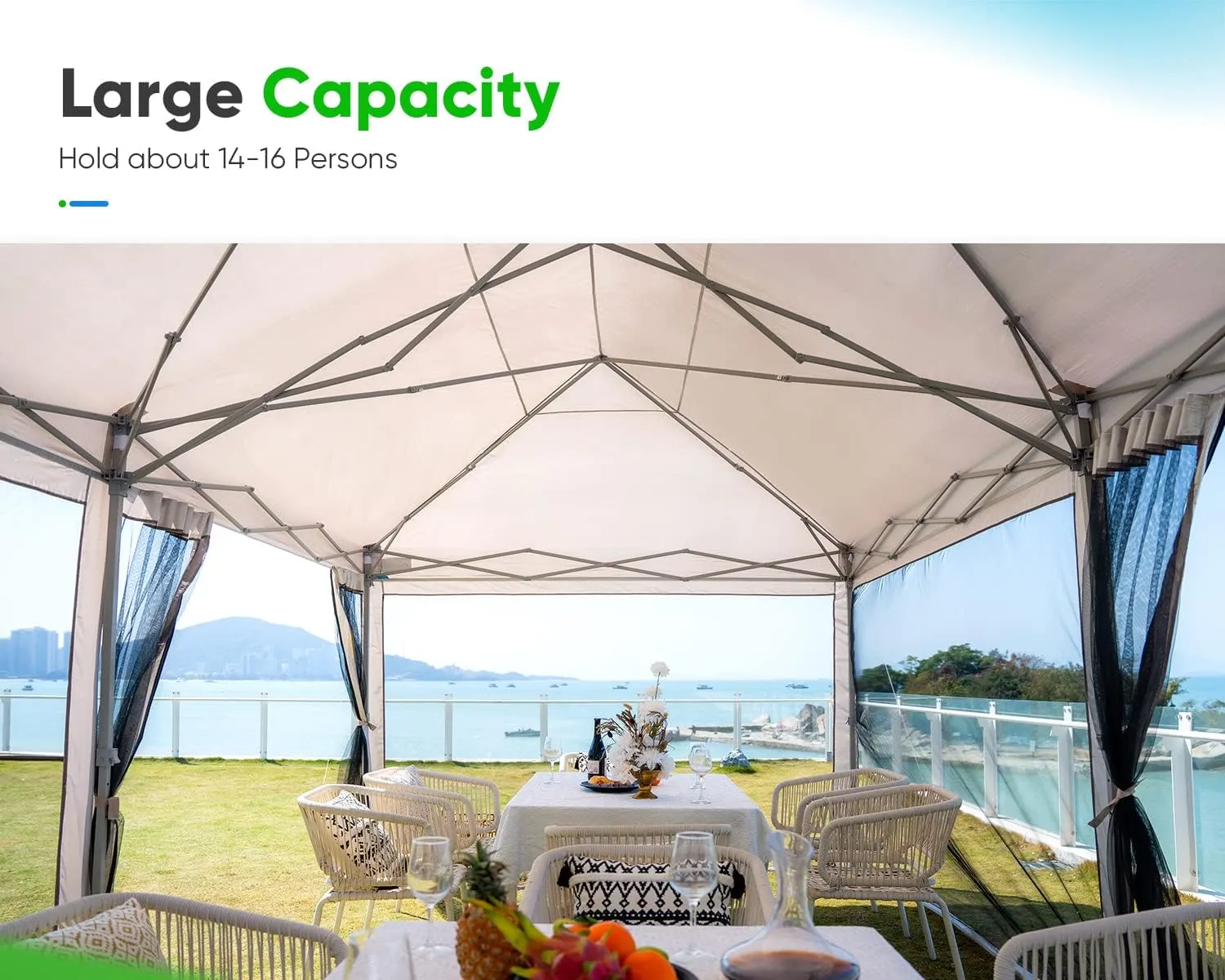 Quictent 10'x20' Pop up Canopy Tent with Netting, Instant Screened House Tent Outdoor Party Event Gazebo Shelter- Waterproof & 6 Sand Bags Included (Tan)