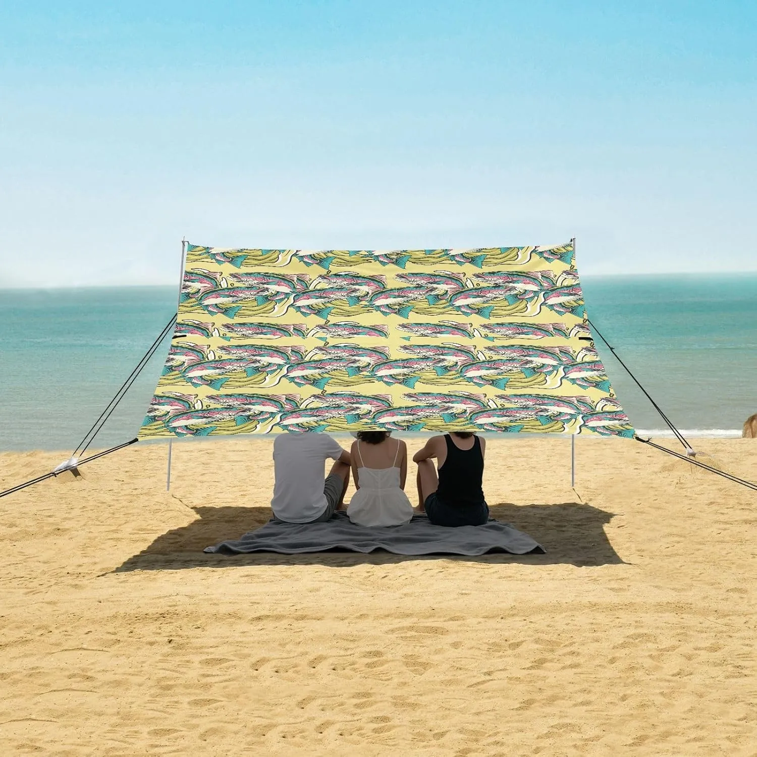 Rainbow Trout Fish and Waves Beach Camping Tent Sun Shelter for Whole Family, Beach Shade Canopy with UPF50  UV Protection,Easy Set Up and Carry,Outdoor Shade for Trip, Fishing, Backyard Fun P