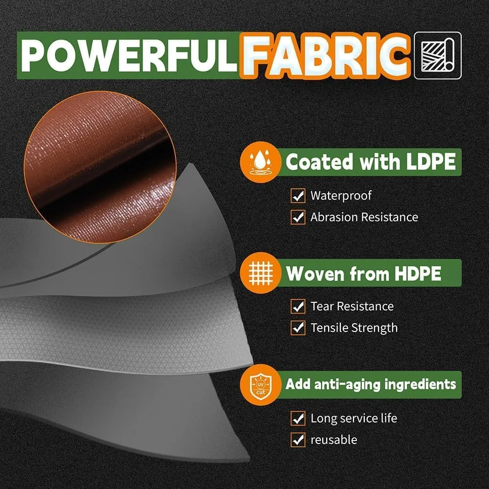 RAINDEWAY 8x12 Feet Super Heavy Duty 18 Mil Brown Poly Tarp Cover, UV Resistant, Weatherproof, Multipurpose Waterproof Poly Tarp with Grommets and Reinforced Edges