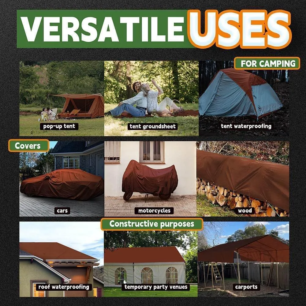 RAINDEWAY 8x12 Feet Super Heavy Duty 18 Mil Brown Poly Tarp Cover, UV Resistant, Weatherproof, Multipurpose Waterproof Poly Tarp with Grommets and Reinforced Edges