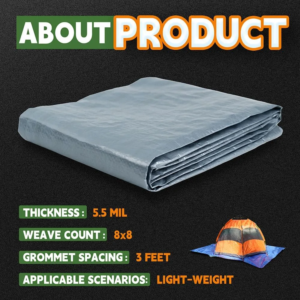 RAINDEWAY Large Tarps 30x50 Feet, 5.5 Mil - Multipurpose Waterproof Poly Tarp Cover with Metal Grommets and Reinforced Edges, Silver/Blue Tarp