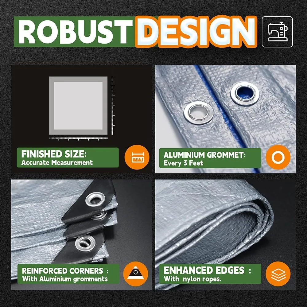 RAINDEWAY Large Tarps 30x50 Feet, 5.5 Mil - Multipurpose Waterproof Poly Tarp Cover with Metal Grommets and Reinforced Edges, Silver/Blue Tarp