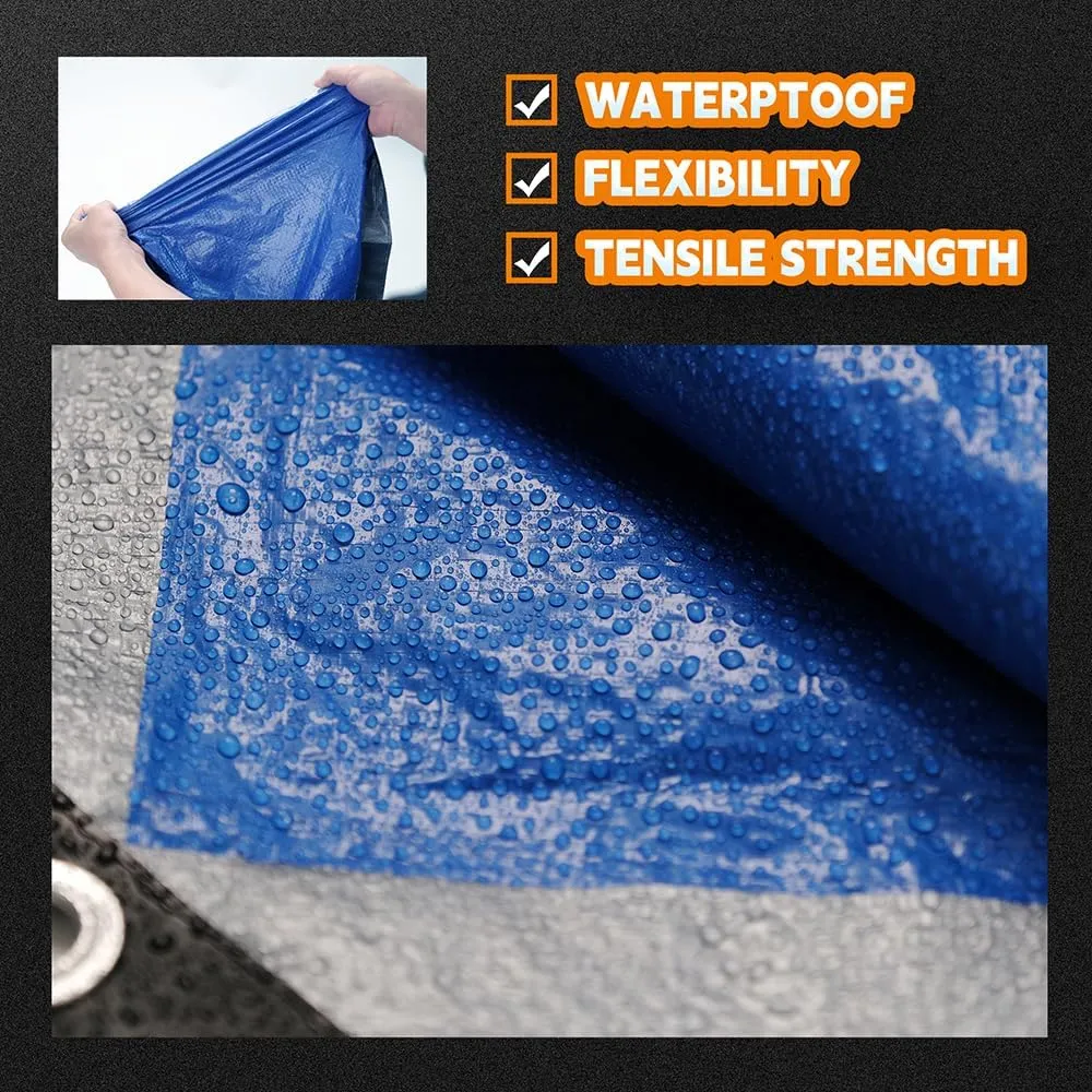 RAINDEWAY Large Tarps 30x50 Feet, 5.5 Mil - Multipurpose Waterproof Poly Tarp Cover with Metal Grommets and Reinforced Edges, Silver/Blue Tarp