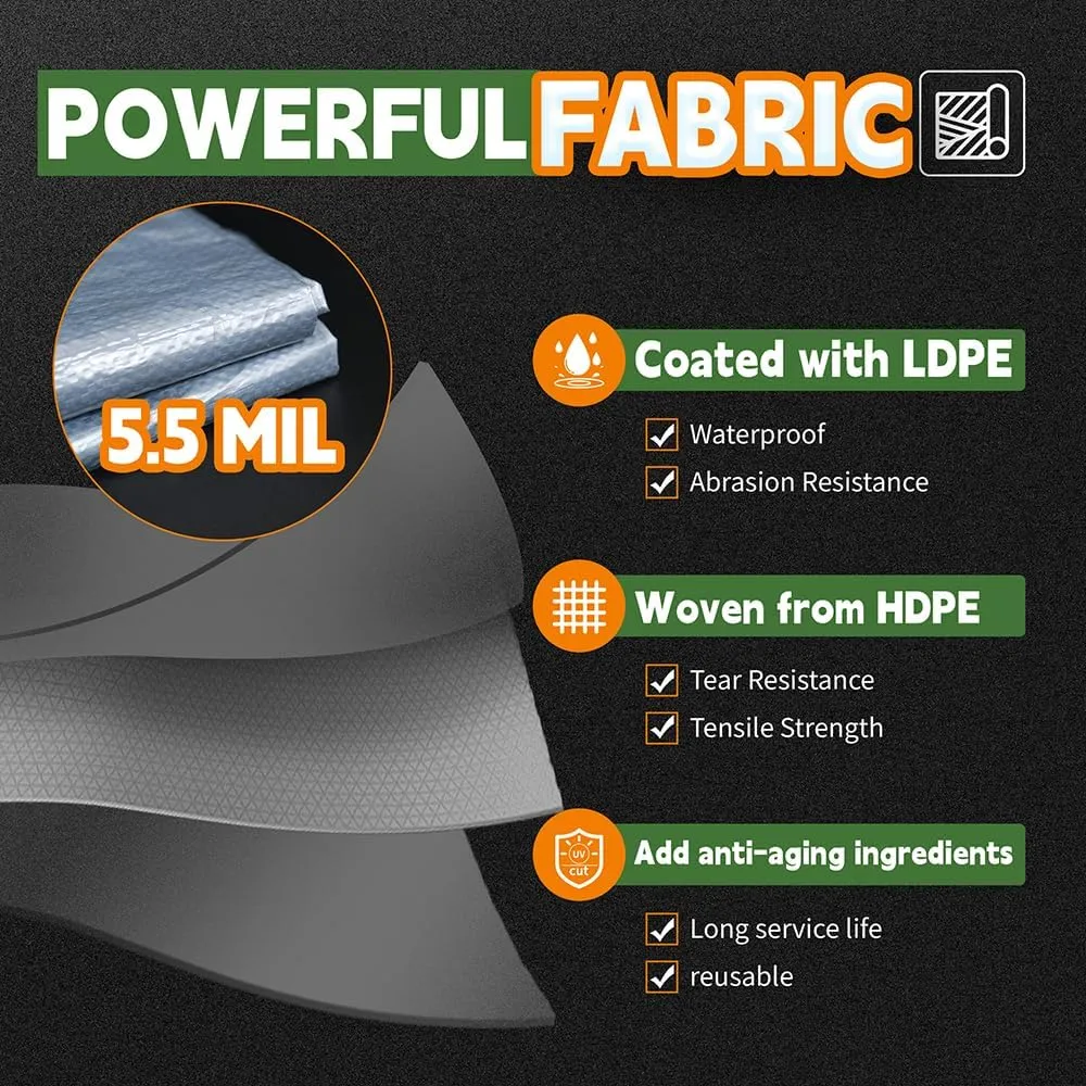 RAINDEWAY Large Tarps 30x50 Feet, 5.5 Mil - Multipurpose Waterproof Poly Tarp Cover with Metal Grommets and Reinforced Edges, Silver/Blue Tarp