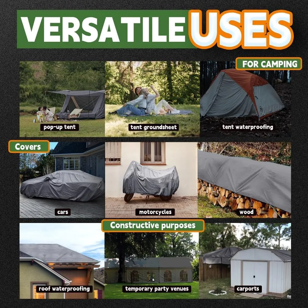 RAINDEWAY Tarps Heavy Duty Waterproof 10x15 Feet -14 Mils Super Heavy Duty Tarp with Metal Rings and Reinforced Corners and Edges, UV Resistant, Multipurpose Poly Tarp,Blue/Gray tarp