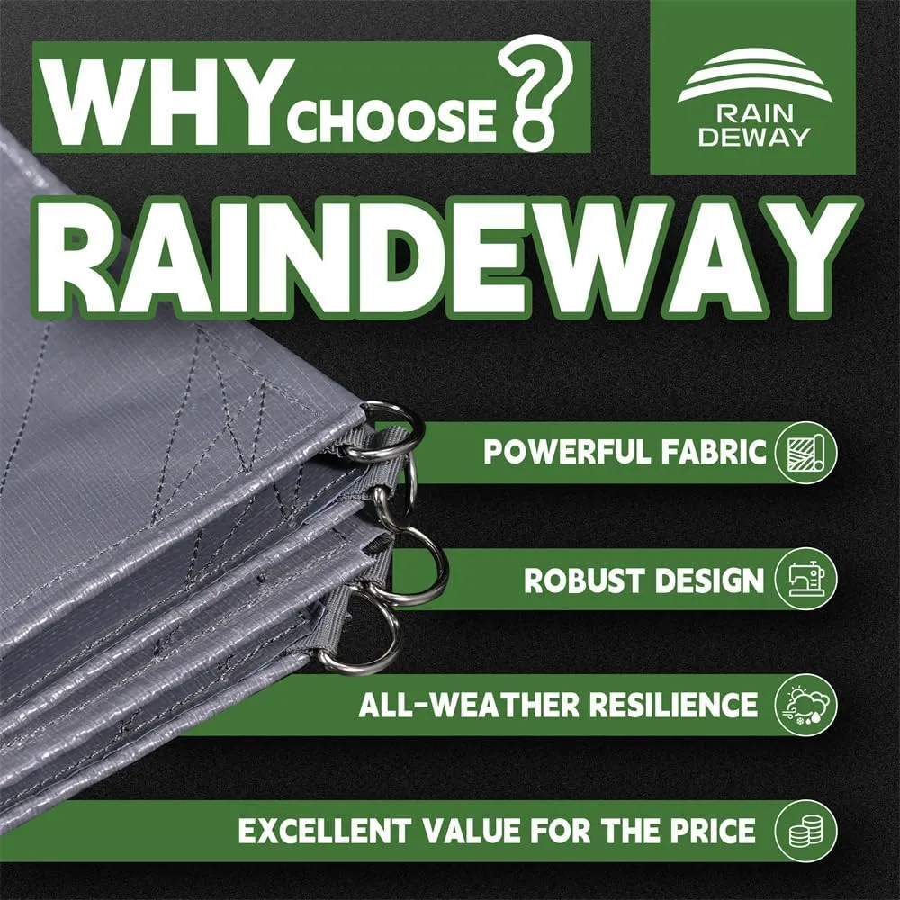 RAINDEWAY Tarps Heavy Duty Waterproof 10x15 Feet -14 Mils Super Heavy Duty Tarp with Metal Rings and Reinforced Corners and Edges, UV Resistant, Multipurpose Poly Tarp,Blue/Gray tarp
