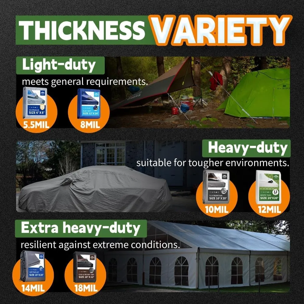 RAINDEWAY Tarps Heavy Duty Waterproof 10x15 Feet -14 Mils Super Heavy Duty Tarp with Metal Rings and Reinforced Corners and Edges, UV Resistant, Multipurpose Poly Tarp,Blue/Gray tarp