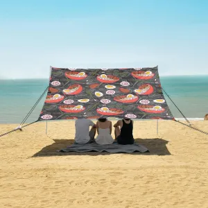 Ramen Soup Noodles Egg Beach Camping Tent Sun Shelter for Whole Family, Beach Shade Canopy with UPF50  UV Protection,Easy Set Up and Carry,Outdoor Shade for Trips, Fishing, Backyard Fun Picnics