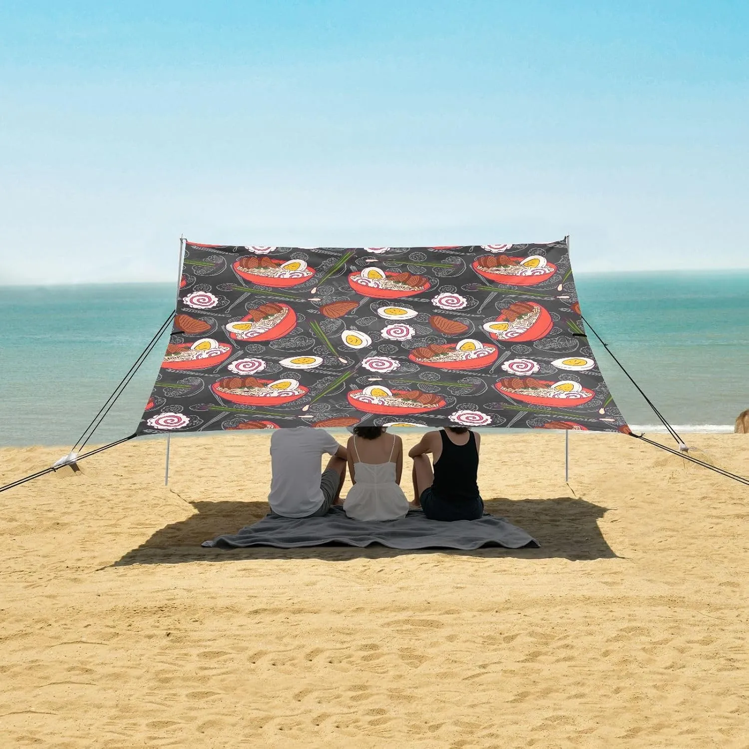 Ramen Soup Noodles Egg Beach Camping Tent Sun Shelter for Whole Family, Beach Shade Canopy with UPF50  UV Protection,Easy Set Up and Carry,Outdoor Shade for Trips, Fishing, Backyard Fun Picnics