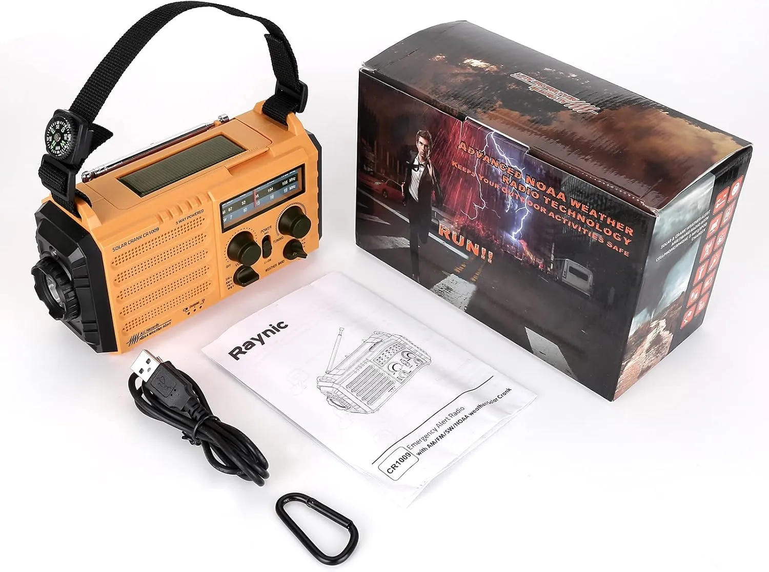 Raynic Weather Radio, 5000mAh/18500mWh NOAA Weather Radio, Solar Hand Crank Emergency Radio with AM/FM/SW/NOAA Weather Alert, Flashlight, Reading Lamp, Cell Phone Charger and SOS Siren