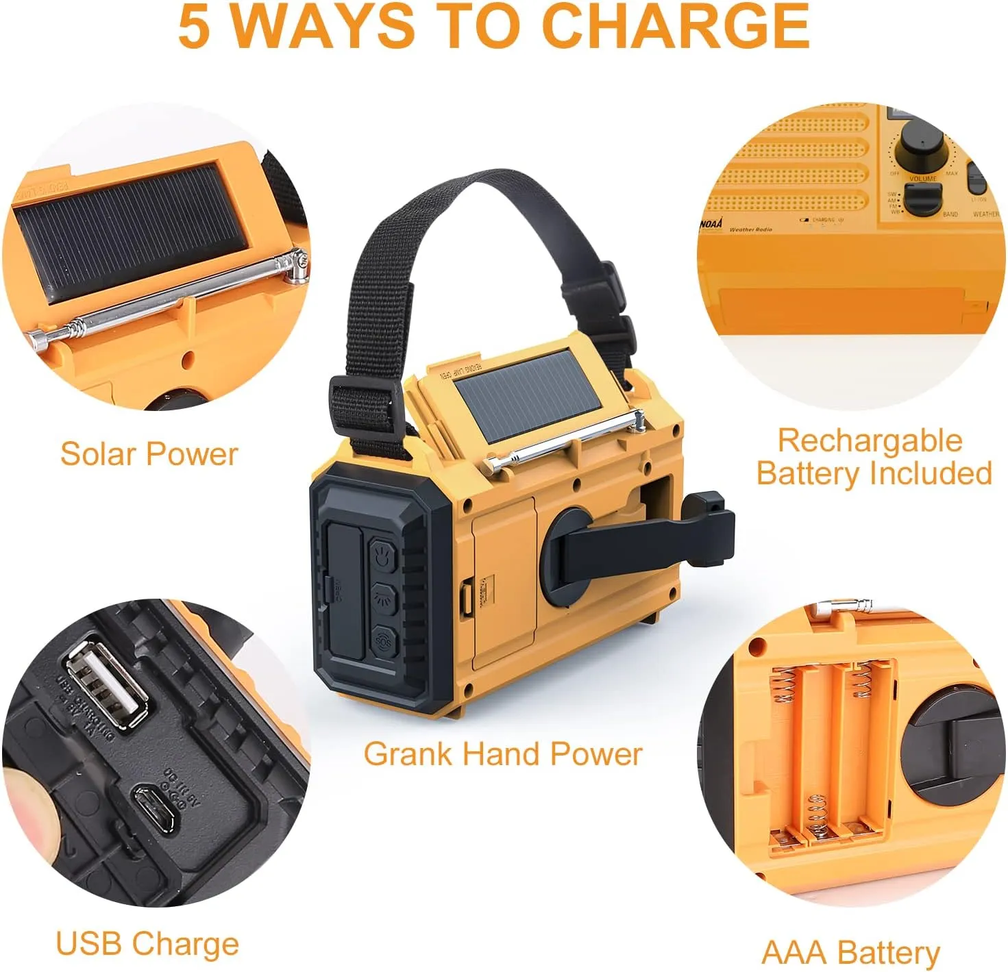 Raynic Weather Radio, 5000mAh/18500mWh NOAA Weather Radio, Solar Hand Crank Emergency Radio with AM/FM/SW/NOAA Weather Alert, Flashlight, Reading Lamp, Cell Phone Charger and SOS Siren